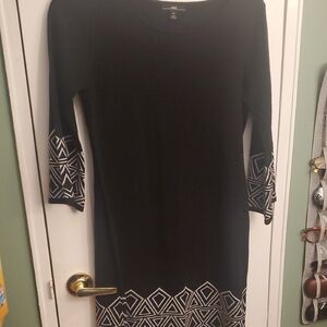 R&K Black Dress with White Geometric Patterns